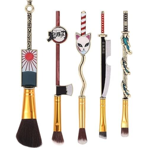 5pcs/set Demon Slayer Kimetsu no Yaiba Makeup Brush Japan Anime Cosplay Women Accessories Ghost Makeup Tool with bag Props Gift