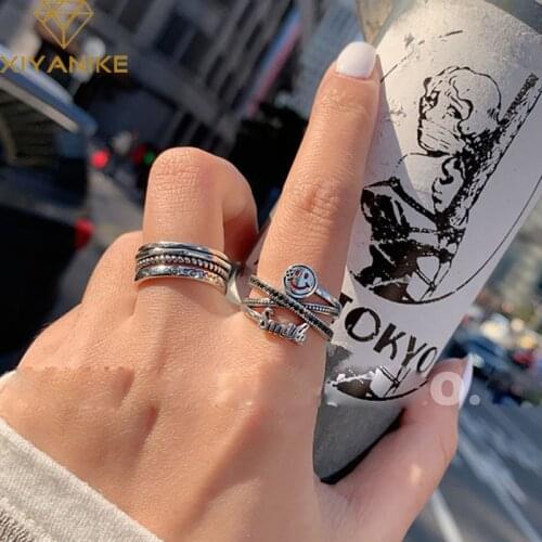 XIYANIKE 925 Sterling Silver Party Opening Rings for Women Creative Vintage Weaving Smiling Face Handmade Party Jewelry