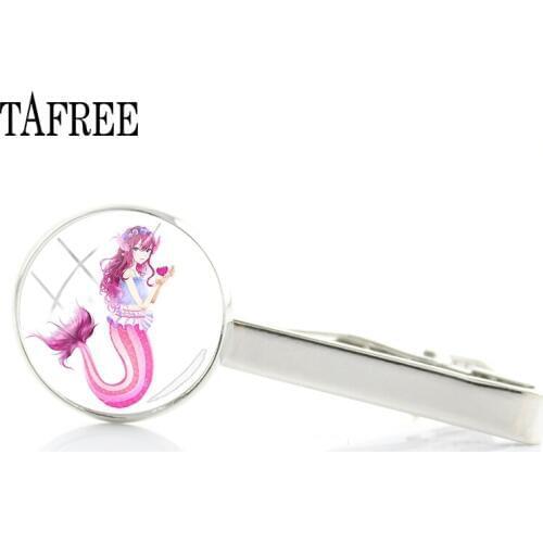 TAFREE Mermaid Elves Round Tie Clips Silver Plated Classic Vintage Tie Pin Formal Wear Stickpin Best Friend Wedding Gift Jewelry