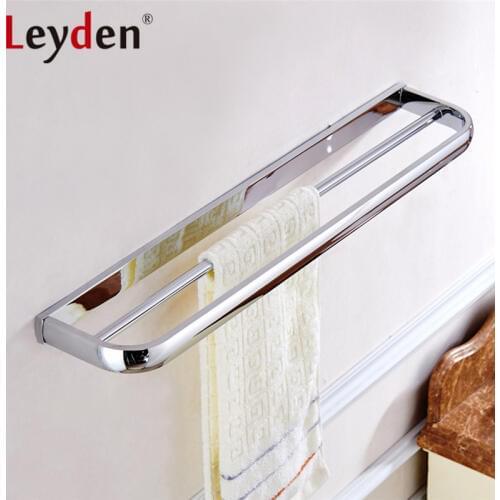 Leyden Solid Brass Double Towel Bar ORB/ Antique Brass/ Gold/ Chrome Wall Mounted Modern Square Towel Rack Bathroom Accessories