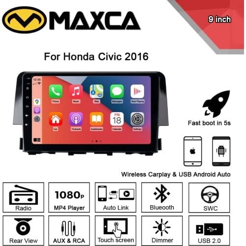 MAXCA 9 inch Wireless Carplay & Android auto radio For 2016 Honda Civic Multimedia Video Player