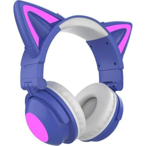 Flashing LED Cute Cat Ears Headphones Bluetooth-compatible Wireless Headset with Mic TF FM Kid Girl Stereo Music Earbud
