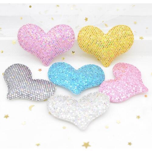 Fashion 12Pcs Glitter Colorful Sequins Padded Patches Heart Applique for DIY Girl Hat Decor Headwear Hair Clips Accessories G24