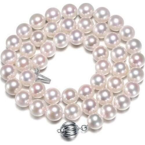 Fashion jewelry 10-11mm freshwater round WHITE pearl necklace 14K