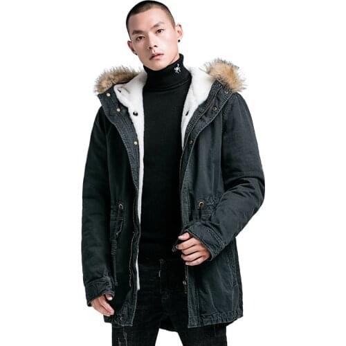 Iwhanker Fur Collar Hooded Men Winter Jacket Warm Wool Liner Parkas Casual Jacket Coat Pockets Windbreaker Jacket Men