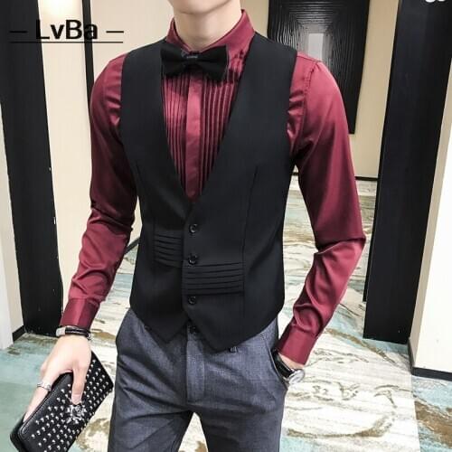 Suit vest men 2020 New Fold design fashion sleeveless vests mens gilet korean slim fit business casual weddind man dress vest