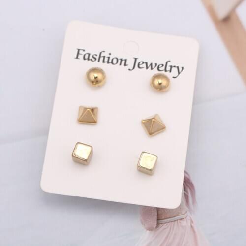European Trendy Sweet Ball Cube Cross Stud Earring Set for Women Brinco Gold Silver Color Cheap Jewelry oorbellen Cute Girl Gift