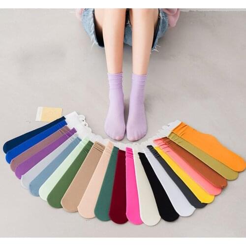 5 Pairs New Velvet Socks Womens Tube Socks Candy Color Ladies Pile Socks Japan Korean Summer Thin Style