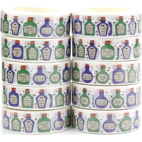 NEW 10pcs/Lot Decorative Green Blue Orange Bottles Halloween Washi Tapes Bullet Journal Adhesive Masking Tape Cute Papeleria