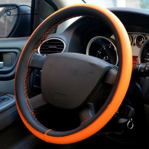 O SHI CAR Sports Steering Wheel Cover PU Leather Universal for 37cm-38cm Car Steering-wheel Covers DIY Hand-stitched