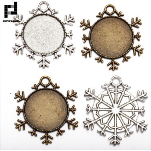 BASEHOME 10pcs Snowflake Pendant Settings Cabochon Base Bezel Blank Fit 25mm Cabochons Cameo DIY Pendant Necklace Accessories