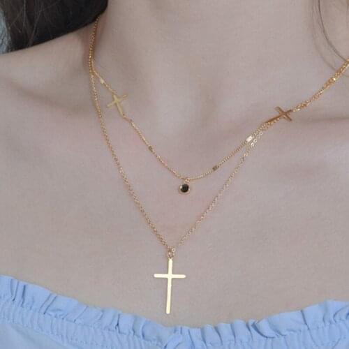 Cross Necklace for Women Men 2021 fashion Stainless Steel Gold Luxury kpop edgy trendy goth Double Layer Pendant Clavicle Girl