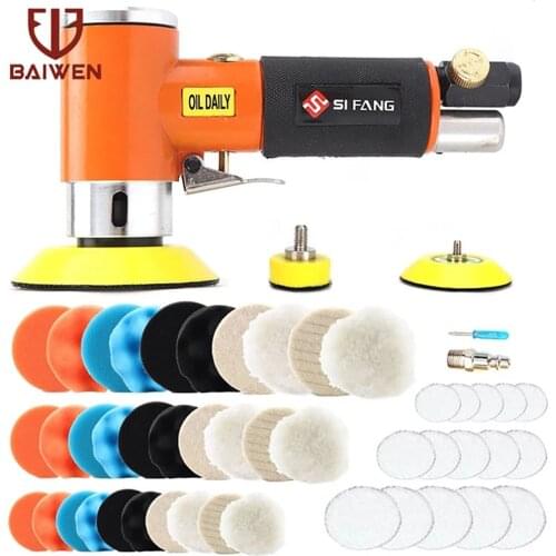 2'' 3'' Mini Orbital Air Sander Right Angle Pneumatic Polisher Machine & Polishing Sponge Pads for Auto Body Waxing Buffing Kits