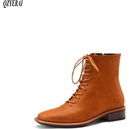 QZYERAI black yellow Genuine leather Riding boots Female boots Womens boots cowhide Autumn winter Womens shoes Size 34-40