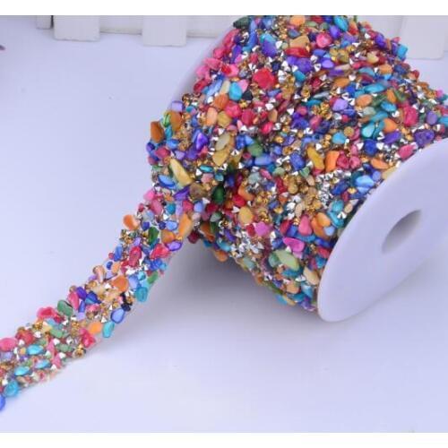 2Yards Colorful Bead Rhinestons Trim Iron On Diamond Crystal Ribbon Wrap Ribbons Sewing Accessories DIY Wedding Cake Party Decor