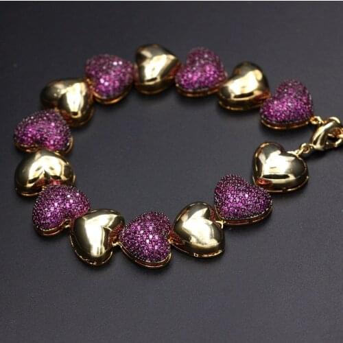 Luxury Heart Shape Bracelets For Women Paved colorful Cubic Zirconia stone Gold Color Adjustable Charm CZ Bangle Fashion Jewelry