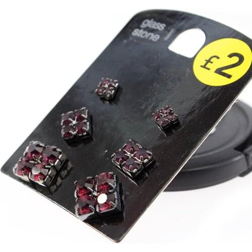 3 Pairs/set Fashion Geometric Purple Crystal Earrings Set Bohemian Square Stud Earrings for Women Girls Jewelry Party Gift