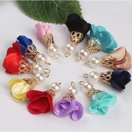 100pcs Mix Colors Flower Gold Beads Cap Pendant Tassels For Earring Findings Jewelry Making DIY Phone Hanging Accessories