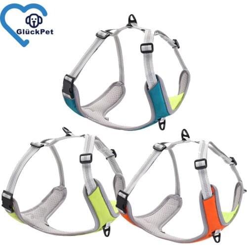 Easy Dog Vest Harness with Damping Belt Adjustable Soft Padded, Dog Walking Harness with 2 Metal Leash Clips, Reflective Harness