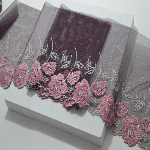 Somelace 15cm wide(2yds/lot)dark red gauze pink floral embroidery lace Hight quality lace fabrics embroidered lace18072005