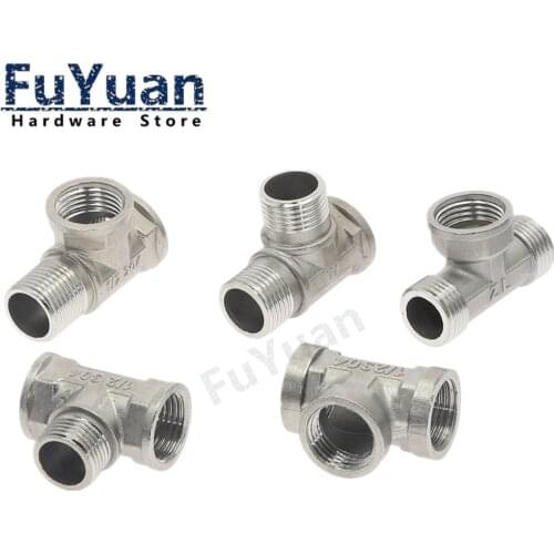 1pcs Stainless steel DN15 1/2" BSP Female Male Thread Tee Type joint Adapter Coupler Plumbing fittings