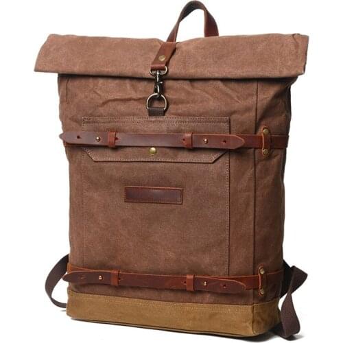Outdoor Mountaineering Travel Backpack Leisure Large-capacity Laptop Bag Canvas Stitching Leather American Retro Waterproof