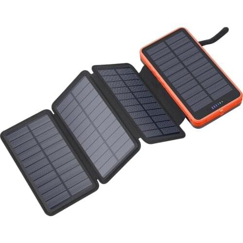 20000mAh Solar Power Bank Portable Solar Charger Foldable Solar Panel Charger Powerbank with LED Flashlight Dual 2.1A USB Output