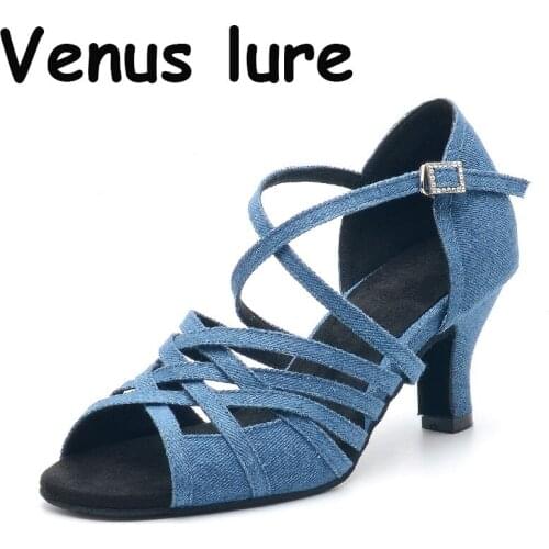 Womens Ladys Latin Ballroom Dance Shoes Denim Professional Salsa Tango Party Dancing Shoes Training High Quality