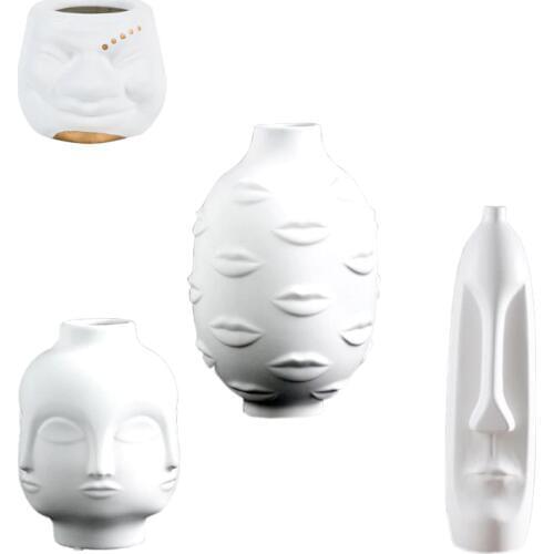 Lady Face Head Planter Vase Face Vase for Flower Human Face Flower Vase Succulent Pot Home Garden Ornament White Ceramic Craft