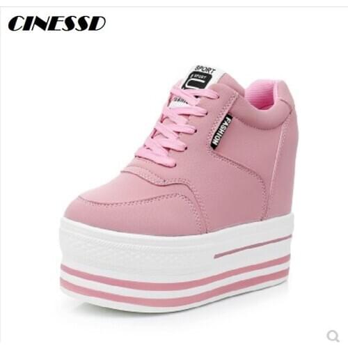 2019 Spring Women Ankle Boots High Wedge Casual Shoes Brand Female 12CM Increased Height Shoes Woman Fashion Platform Sneakers