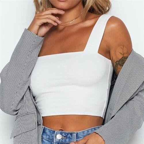 2021 Summer Women Crop Tops Tank Sexy Sleeveless Wide Straps Backless Solid Casual Crop Top Slim Tank Streetwear Short Vest