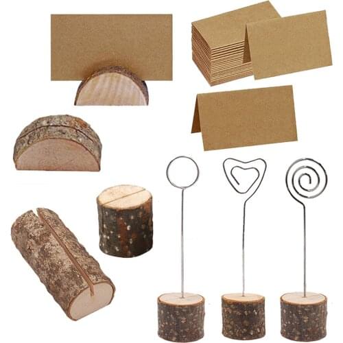 1Piece Natural Stump Memo Clip Original Wooden Card Note Holder Semicircular Photo Stand Home Wedding Party Decoration Supplies