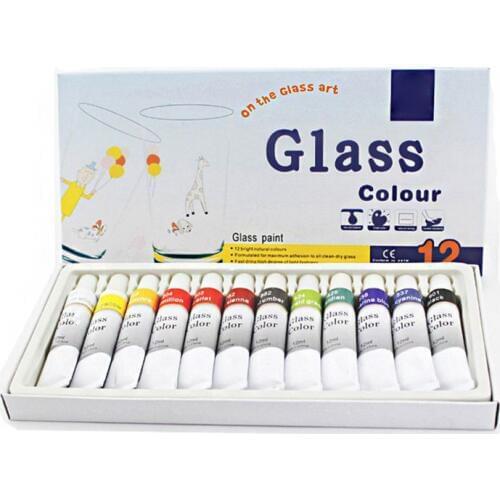 12ml 12 Colors Glass Paint Acrylic Hand Painted Pigments Drawing Tubes Set Artist Art Supplies for Beginner