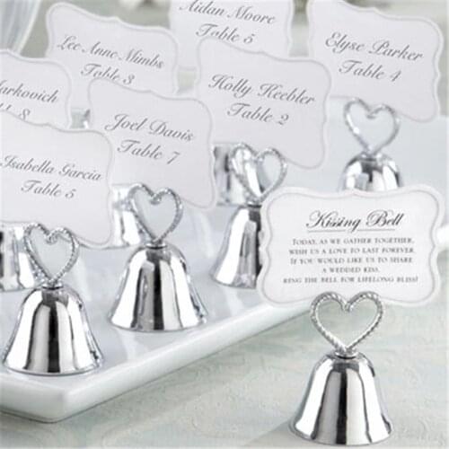 20pcs / lot + Free Shipping + "Kissing Bell" Gold Silver Bell Place Card Holder / Photo Holder / Wedding Table Decoration Favors