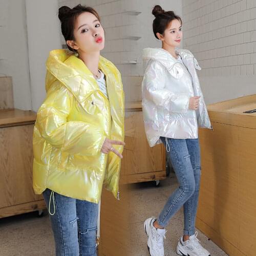 2021 Women Winter Plus Size Down Cotton Padded Jacket Lady Thick Bright Short Shiny Coat Female Casual Loose Cotton Parkas M146