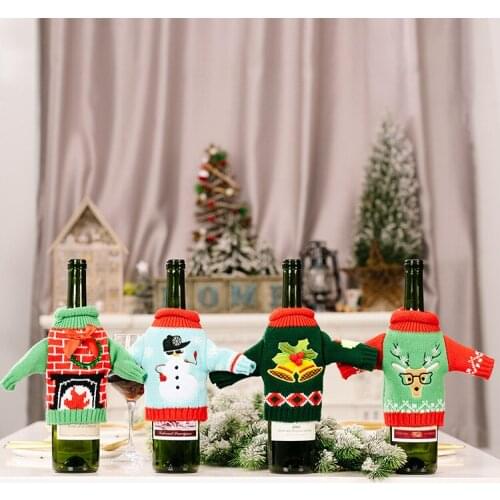 2022 Christmas Knitting Wine Bottle Set Cover Merry Christmas Decor For Home Christmas Table Decor Clothe Gift New Year