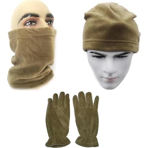 Soldier Parcel Fleece Beret Neck Collar Gloves 3-Set Military Sand fleece sports hat camping hiking caps fishing cycling hunting