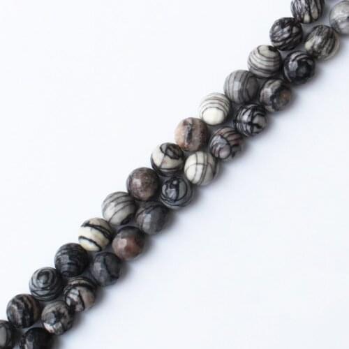 4-14mm Beautiful Faceted Black Web Jaspers Round Loose Beads15"/38cm,Min. Order is $10,we provide mixed wholesale for all items