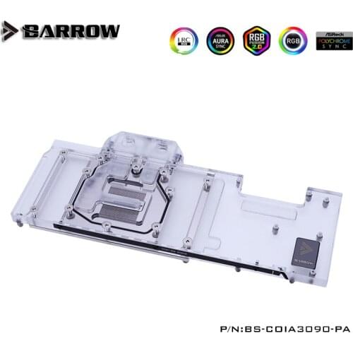Barrow Full coverage GPU water block for VGA Colorful 3090/ 3080 Advanced OC, 5V ARGB 3PIN Motherboard AURA SYNC BS-COIA3090-PA