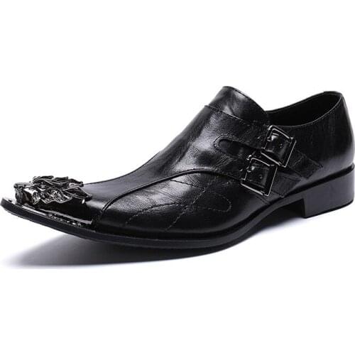 Italy Style Handmade Man Leather Shoes Black Man Dress Leather Shoes Ponited Steel Toe Slip-on Shoes, Big Sze 46