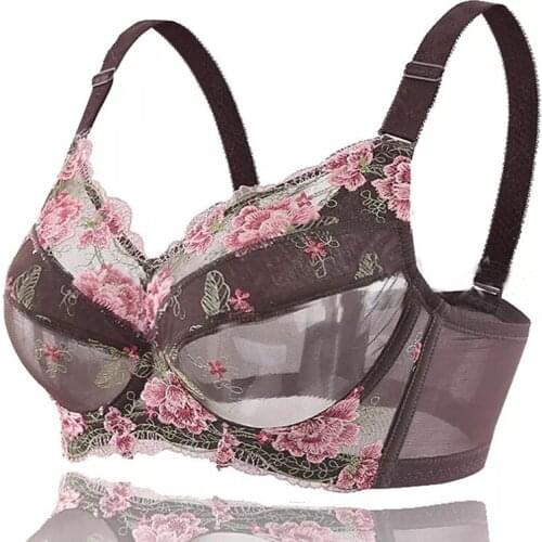 Womens Full Coverage Underwired Non-Foam Plus Size Floral Embrodiery Bra 34 36 38 40 42 44 46 48 B C D E F G H