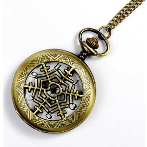 Retro Trend Large Pocket Watch Snowflake Pattern Bronze Pocket Watch Quartz Watch With Necklace Romantic Gifts