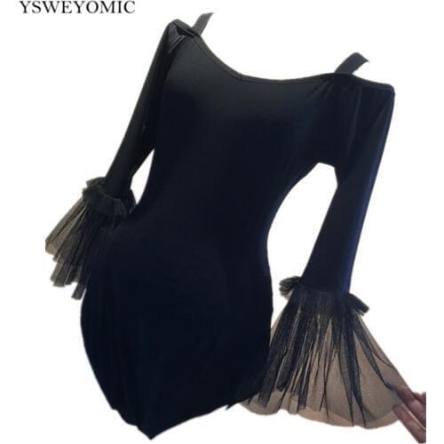 Black Dance Top Sexy Lace Hip Big Swing Mermaid Skirt Waltz Ballroom Dance Skirts Long Ballroom Dress Standard M12 Dance Top Y26