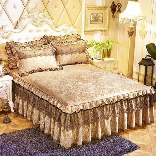 European Luxury 3pcs Skirt Bed Solid color Home Wuth Pillowcase Thicken Bedding Havy Sheets Lace Single Bedspread King/Queen