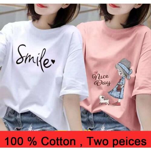 Two pieces 100% Cotton Harajuku Aesthetics T Shirt 2020 Summer Sexy Letter Print Short Sleeve Tops & Tees Fashion T Shirt