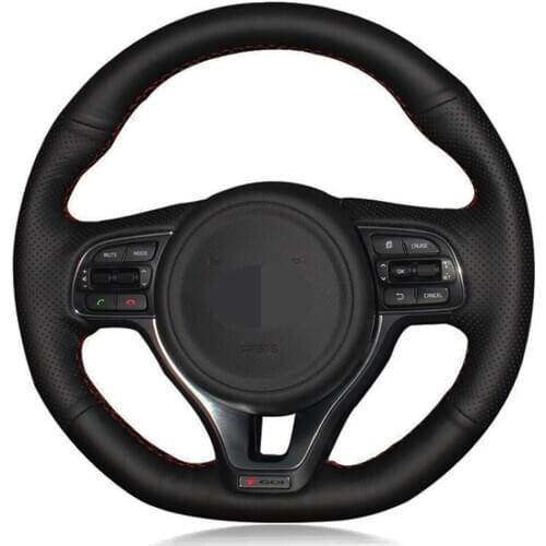 Car Steering Wheel Cover DIY Hand-stitched Black Artificial Leather For Kia K5 Optima 2016-2018 Sportage KX5 2016-2019
