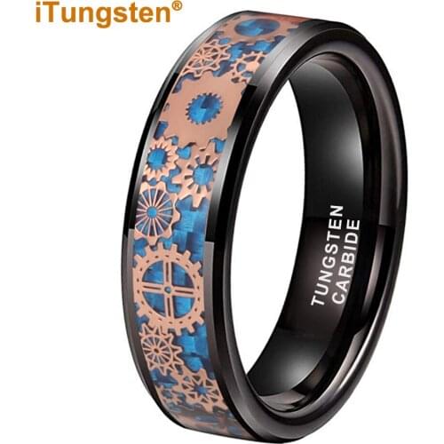 8MM Black Men Ring Tungsten Carbide ring Wedding Band With Real Red Wood Inlay Comfort Fit