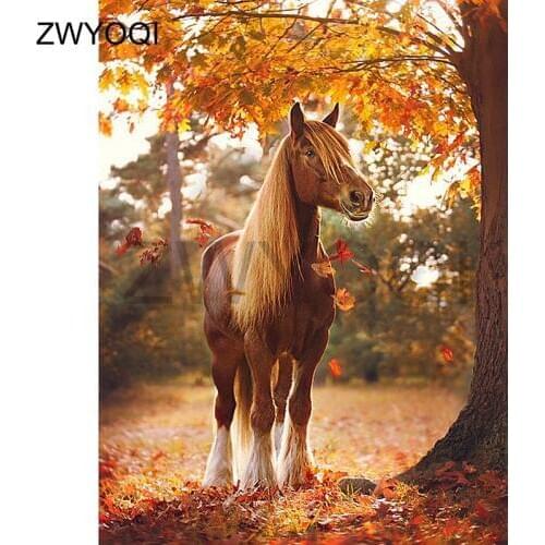Full Square Diamond mosaic horse Fallenleaves tree Full Round Diamond painting Cross stitch horse 5DDIY Diamond embroidery horse
