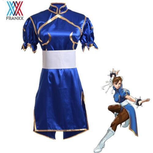 Games Chun Li Cosplay Costumes Adult Sexy Blue Cheongsam Dress Belt Headgear Kids Uniform Women Girls Party Halloween Clothes