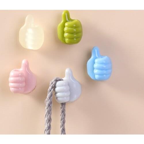 2pcs Creative Thumbs Up Shape Wall Hook Clip Holder Kitchen Barthroom Adhesive Storage Organizer Rack